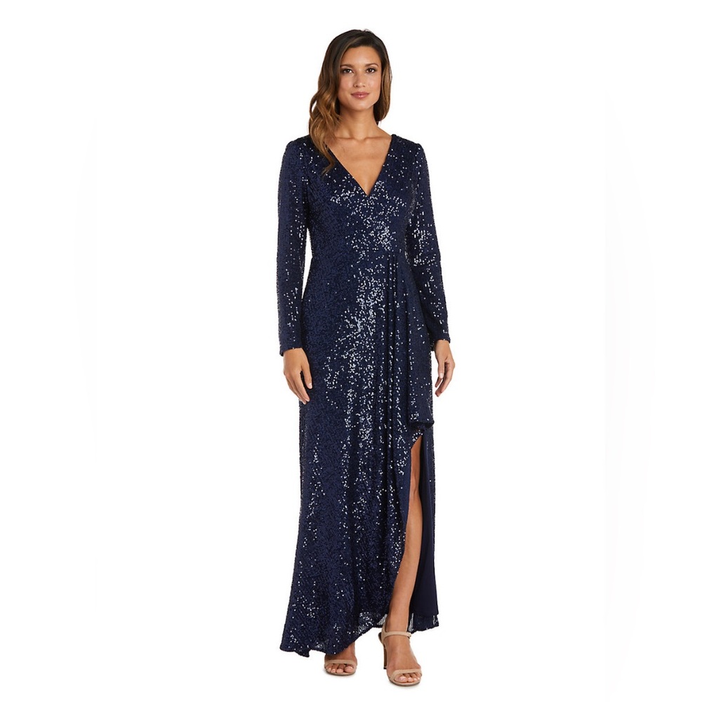 Nightway Navy Sequins floor length ball gown